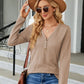 Full Size Cable-Knit Long Sleeve V-Neck T-Shirt
