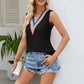 Contrast Eyelet V-Neck Tank