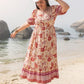 Plus Size Printed Square Neck Ruffle Hem Dress