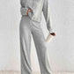 Light Gray Drawstring Ribbed Hoodie and Straight Leg Pants Set