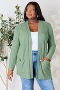 Basic Bae Full Size Ribbed Open Front Cardigan with Pockets *