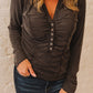 Full Size Ruched Johnny Collar Long Sleeve Top