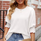Full Size Round Neck Smocked Lantern Sleeve Blouse