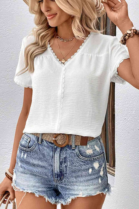 Textured Lace Trim Tee Shirt