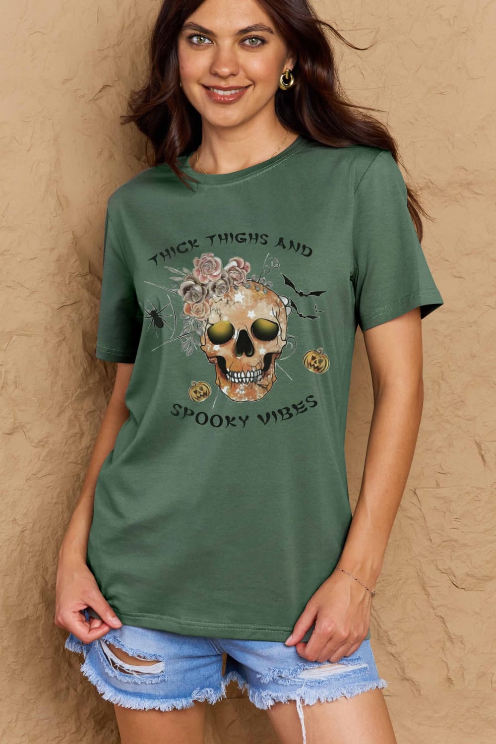 Simply Love Full Size Halloween THICK THIGHS AND SPOOKY VIBES Graphic Cotton T-Shirt