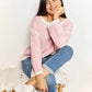 Double Take Blush Pink Contrast Detail Dropped Shoulder Knit Top