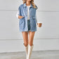 Pocketed Button Up Sleeveless Denim Jacket
