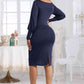 Boat Neck Lantern Sleeve Dress