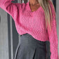 V-Neck Cable-Knit Long Sleeve Sweater
