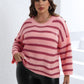 Plus Size Striped Dropped Shoulder Sweater