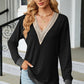 Slit V-Neck Long Sleeve T-Shirt