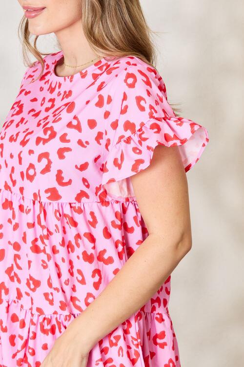 Double Take Short Flounce Sleeve Tiered Dress *