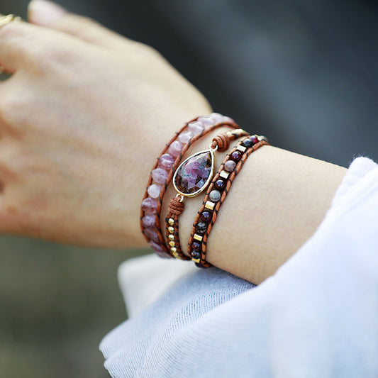 Deep Red Natural Stone Layered Bracelet