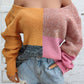 Color Block Decorative Button Long Sleeve Sweater