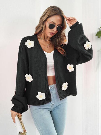 So Floral Open Front Long Sleeve Cardigan