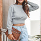 Round Neck Long Sleeve Cropped Sweater