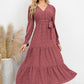 Swiss Dot Tied Surplice Flounce Sleeve Dress
