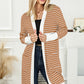 SkyMarie Striped Open Front Longline Cardigan