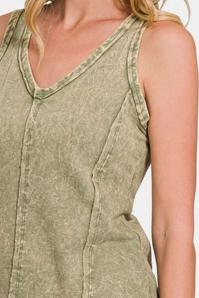 Zenana Exposed Seam V-Neck Wide Strap Tank *