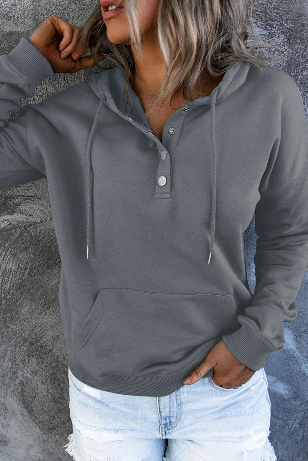 Full Size Dropped Shoulder Long Sleeve Hoodie with Pocket