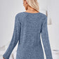 Hannah Mea Ribbed Buttoned Round Neck Slit T-Shirt