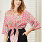 Double Take Tie Hem V-Neck Three-Quarter Sleeve Blouse