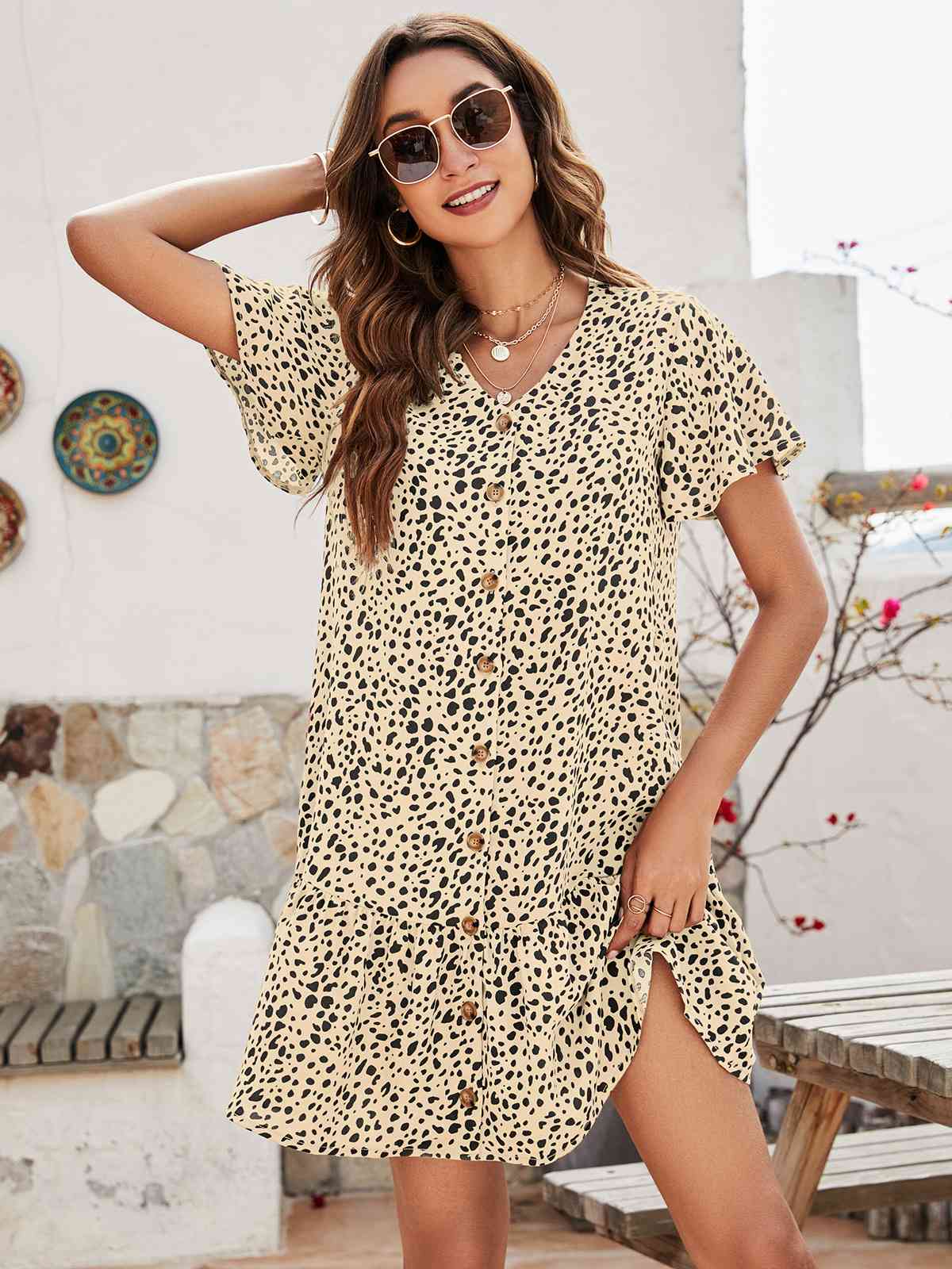 Women's Cressida Animal Print Button Front Flutter Sleeve Dress