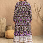Plus Size V-Neck Balloon Sleeve Printed Midi Dress