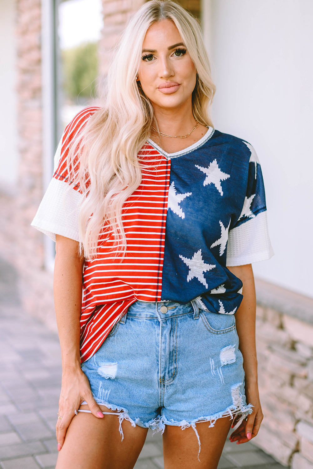 Women's Star and Stripe V-Neck Top