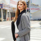 Aaliyah Black Full Size Houndstooth Open Front Long Sleeve Jacket