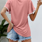 Malibu Dreams Pom-Pom Trim Flutter Sleeve Round Neck Tee