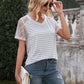 Lace Detail Striped V-Neck T-Shirt