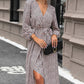 Slit Printed Surplice Balloon Sleeve Dress