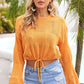 Women's Drawstring Hem Round Neck Cropped Cover Up