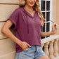 Half Button Drawstring Short Sleeve Hooded T-Shirt