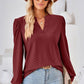 Ruched Notched Long Sleeve T-Shirt