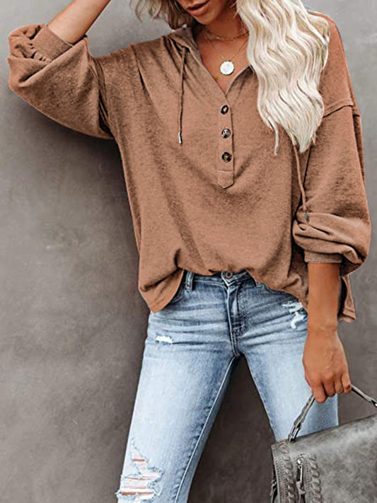 Full Size Buttoned Drop Shoulder Hoodie