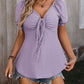 Ruched V-Neck Flounce Sleeve Blouse