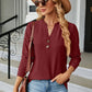 Full Size Notched Neck Long Sleeve Buttoned Blouse