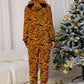 Animal Print Zebra Zip Front Lounge Jumpsuit with Pockets