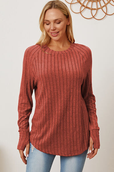 Basic Bae Full Size Ribbed Thumbhole Sleeve T-Shirt