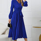 Full Size V-Neck Long Sleeve Tie Waist Midi Dress