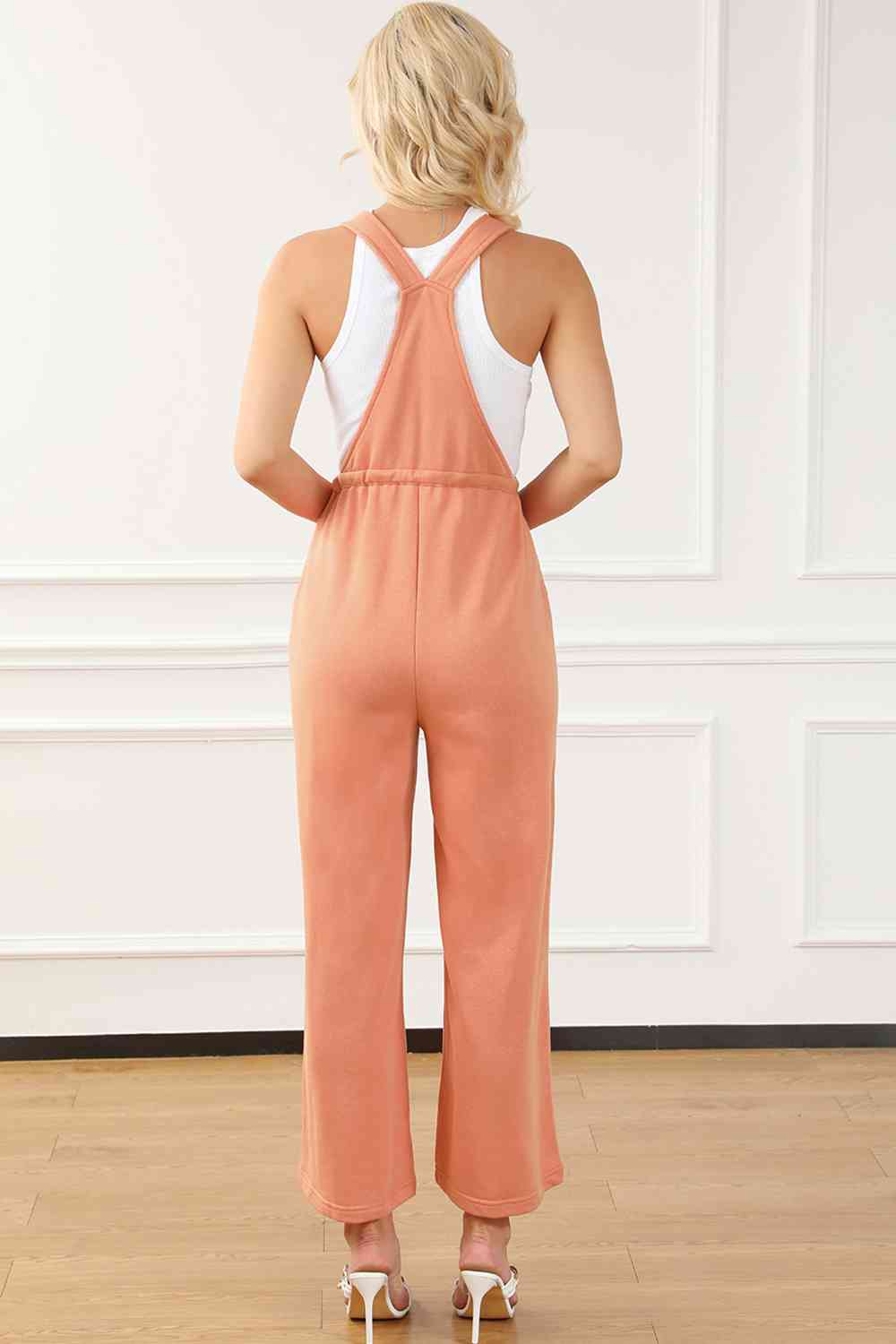 Pumpkin Orange Drawstring Overalls with Pockets