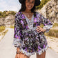 Printed Frill Half Button Balloon Sleeve Romper