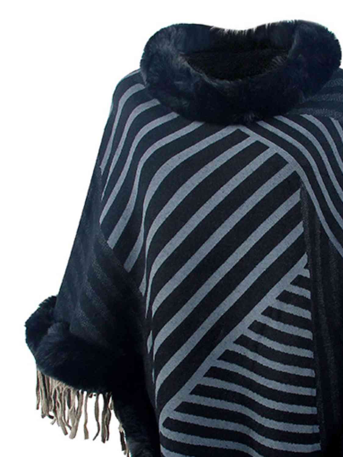 Contrasting Beauty One Size Striped Fringe Hem Poncho