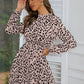 Women's Printed Frill Neck Long Sleeve Dress