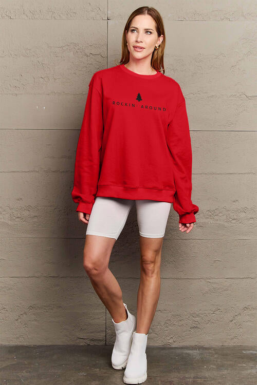 Simply Love Christmas Themed Full Size ROCKIN AROUND  Long Sleeve Sweatshirt