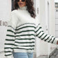 KnittedEmporium Striped Turtleneck Drop Shoulder Sweater