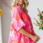 First Love Slit Printed Round Neck Half Sleeve Blouse