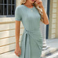 Ruched Tied Round Neck Mini Dress